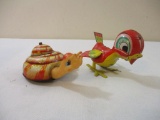 Two Vintage Tin Toys: Mikuni bird and Kanto Toys snail, AS IS, 9 oz