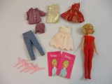 Vintage 1965 Ideal Tammy Doll, Clothing, and Accessories including some licensed Tammy clothing,