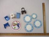 Assorted Children's Toys including plastic plates, doll furniture and more, 11 oz