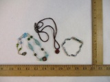 Beautiful Glass Beaded Necklace, rose pendant and dolphin bracelet, 2 oz