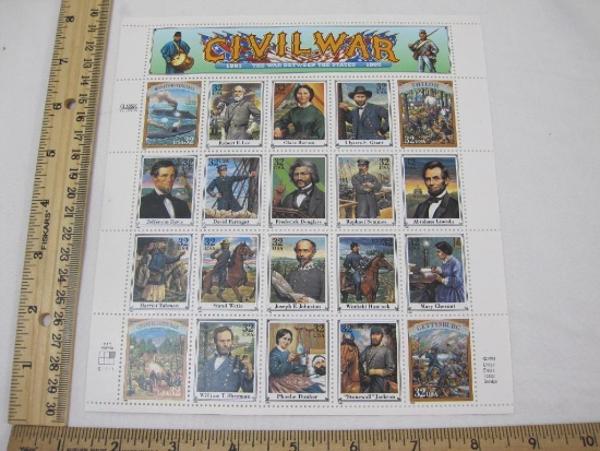 Full Pane of Civil War 32 Cent Commemorative Stamps 1994