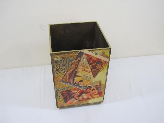 Footed Wooden Decorative Box with Cinema Poster Design