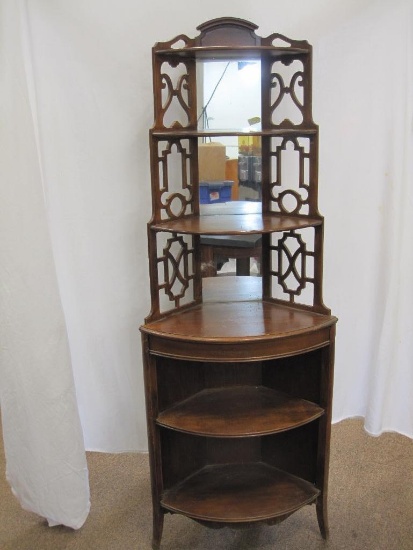 Wooden Corner Display Stand with Mirrors and 6 Shelves Approx 58 inches tall