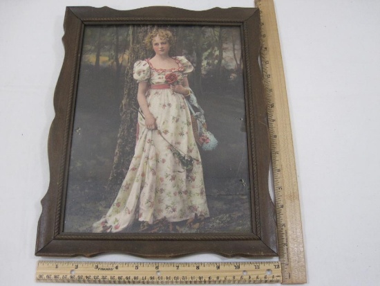 Framed Vintage Portrait Print of Young Women in Forest Approx 12x17