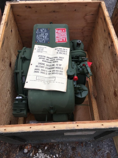 Military Standard Engine 2 Cylinder Air Cooled with manual and shipping crate, fuel system purged