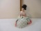 Victorian Sitting Porcelain Doll with Wooden Bench, 1 lb 10 oz