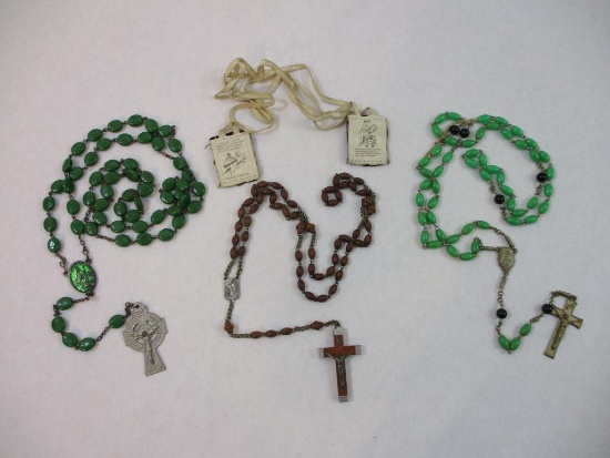 Five Vintage Religious Items including 3 Rosary Beads and more, 4 oz
