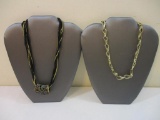 Two Necklaces including black and gold seed bead multistrand necklace and more, 4 oz