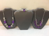 Three Purple Necklaces including faux pearls and more, 6 oz