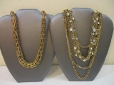Two Chunky Gold Tone Necklaces, 10 oz