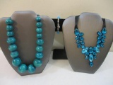 Three Blue Jewelry Items including wooden beaded necklace, stretch bracelet and more, 4 oz