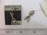 Two Sterling Silver Sports Charms/Pendants including Skis and Tennis Racket, approx .08 ozt total