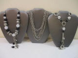Three Silver Tone Necklaces including chunky beaded and more, 11 oz