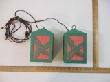 Two Vintage Electric Christmas Lanterns, plastic with paper inserts, see pictures AS IS, 15 oz