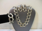 Silver Tone Link Necklace, Bracelet and Earring Set, 5 oz