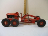 Vintage Pressed Steel Ny-Lint Toys Orange Road Grader, hard rubber wheels, 6 lbs
