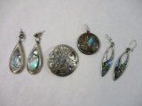 Beautiful Abalone and Sterling Silver Jewelry including 2 pairs of earrings (Alpaca Mexico),