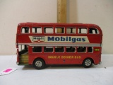 Vintage Tin Toy Shell and Mobilgas Double Decker Bus 600 Express, made in Japan, 9 oz