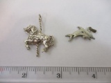Two Unique Sterling Silver Pendants including carousel horse and dolphins, .25 ozt