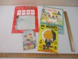 Assorted Children's Activities including Sink the Sea-Rover game (1962 Steven Mfg Co), Mr. Whisker