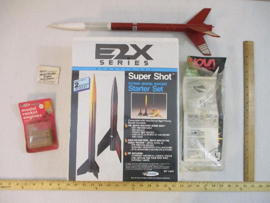 Super Shot Flying Model Rocket Starter Set (Estes 1449, sealed) and NOVA rocket and parts, 3 lbs 10