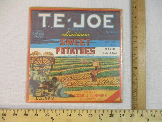 Vintage Te-Joe Brand Louisiana Sweet Potatoes Label, 2 oz