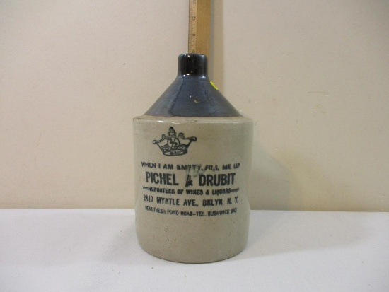 Vintage Pichel & Drubit Importers of Wines & Liquors Bklyn NY Stoneware Jug, 3 lbs 8 oz Due to the