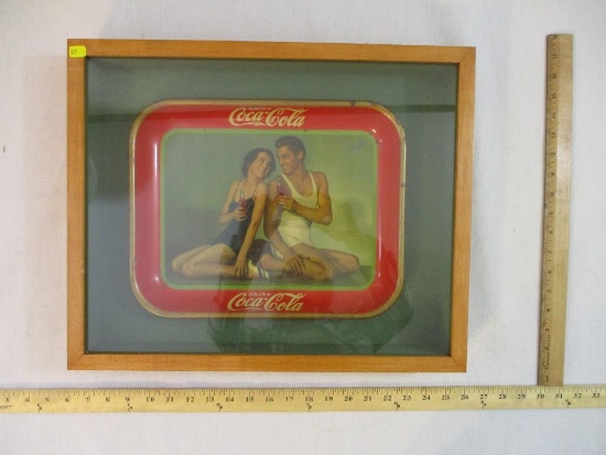 Maureen O'Sullivan and Johnny Weissmuller Metal Coca-Cola Tray in Framed Display Case, Coca-Cola