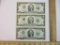 Three US Two-Dollar Bills: 1976 B39329438A, 1995 F02194934A and 1995 F40635664B