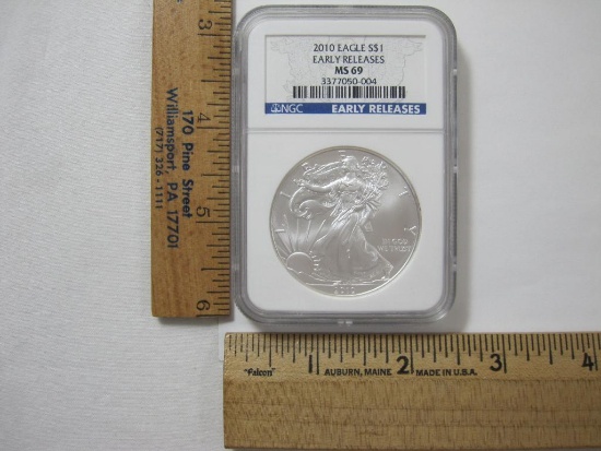 2010 Eagle Silver Dollar, Early Releases, Graded MS69 by NGC, see pictures
