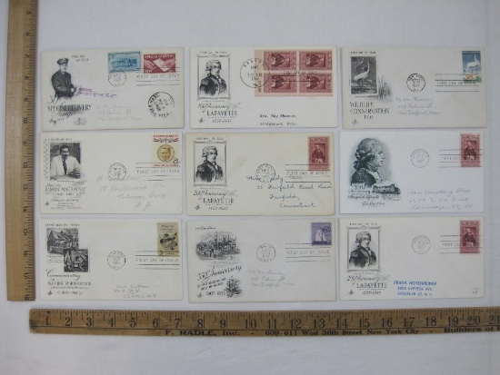 Nine 1957 First Day Covers includes Commemorating The Flushing Remonstrance, Ramon Magsaysay, 200th
