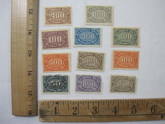 Assorted German Postage Stamps including 100 Mark, 500 Mark, 500 Mark and more, hinged