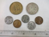 7 Assorted Coins: Washington Masonic Memorial Alexander May 12 1932 Token, silver 1949 Belgium 50