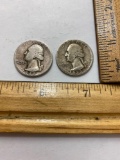 Two Silver Washington Quarters: 1937 and 1948, .39 ozt total weight