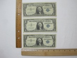 One Dollar Silver Certificates, 3 Bills 1957 Series A