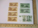 China Paper Currency: 6 from 1953 and 1999 1 Yuan, all in excellent condition