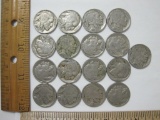 Buffalo Nickels 17 pieces Assorted Dates 1927-37