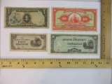 Four Foreign Paper Currency Notes from Japan and Peru: Japanese 10 Pesos, Japanese Fifty Centavos,