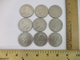 Nine 1970s Eisenhower One Dollar Coins