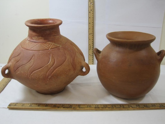 Two Pottery Vases with Handles, see pictures for details