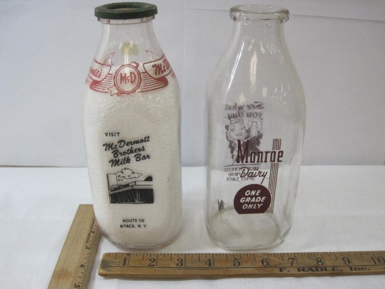 Quart Milk Bottles, McDermott Brothers Nyack New York, Monroe dairy