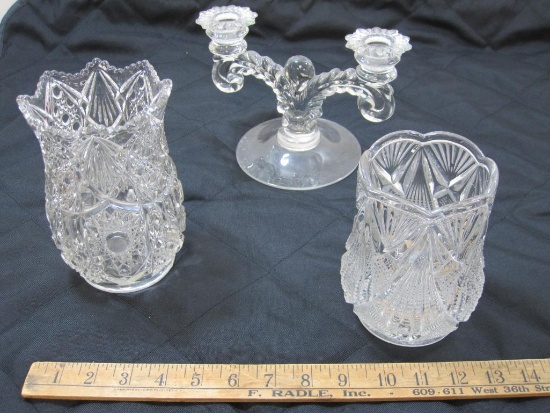 Two Crystal Vases with Candleabra
