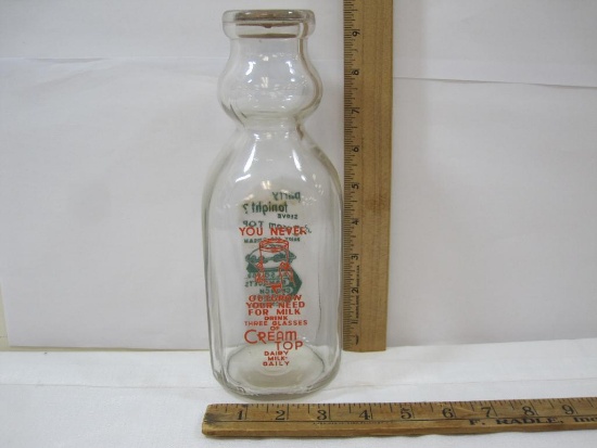 Cream Top Pyroglazed Milk Bottle, with top Cream Valley Dairy, 1930-1940's