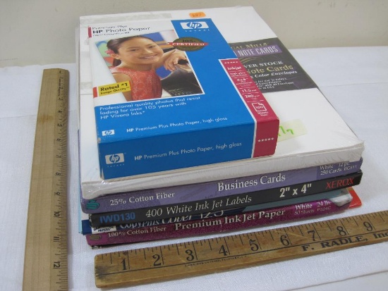 Lot of Printer Paper, including HP Premium Plus Photo Paper, Social Note Cards with Matching