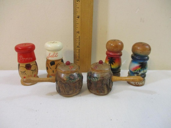 Three Sets of Wooden Salt and Pepper Shakers, 5 oz