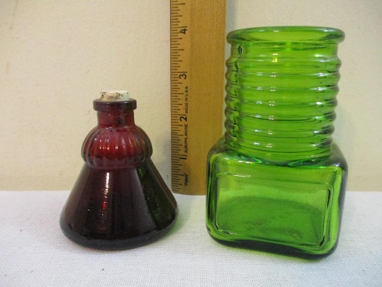 Two Vintage Wheaton NJ Colored Glass Ink Bottles, 10 oz