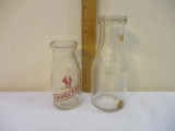 Two Vintage Dairylea Glass Milk Bottles, embossed pint and half pint pyroglazed, 1 lb 8 oz