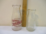 Two Suffern NY Glass Milk Bottles, one pint pyroglazed The White Ace and half pint liquid embossed