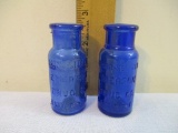 Two Vintage Bromo Seltzer Emerson Drug Co Baltimore Cobalt Blue Glass Bottles, 3 oz