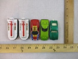 Five Miniature Diecast Cars from Lesney and Hot Wheels including no. 72 SRN 6 Hovercraft, Ferrari